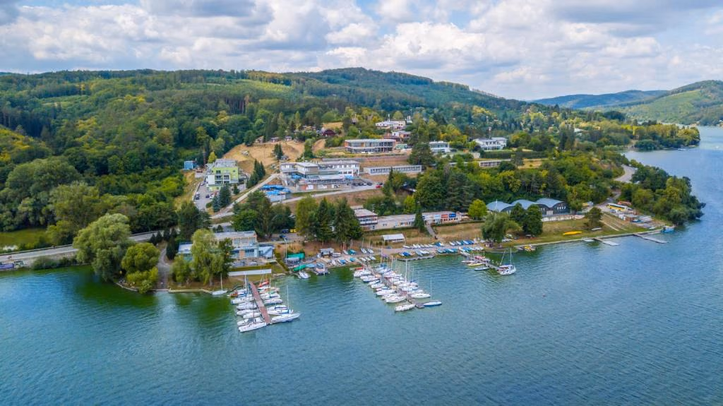 Marina with moored yachts